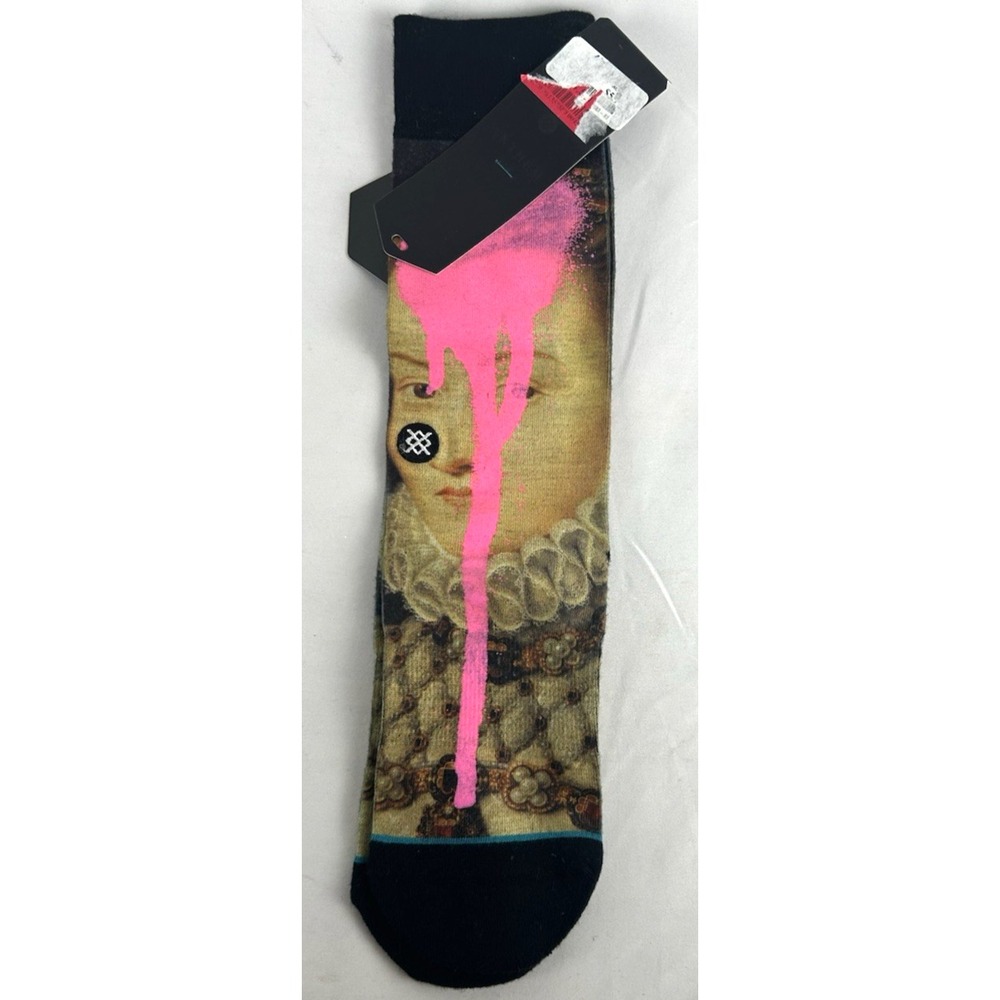 NWT Stance Defaced Elizabeth Socks Sz Medium 6-8.5 Crew Height Pop Art Anthem